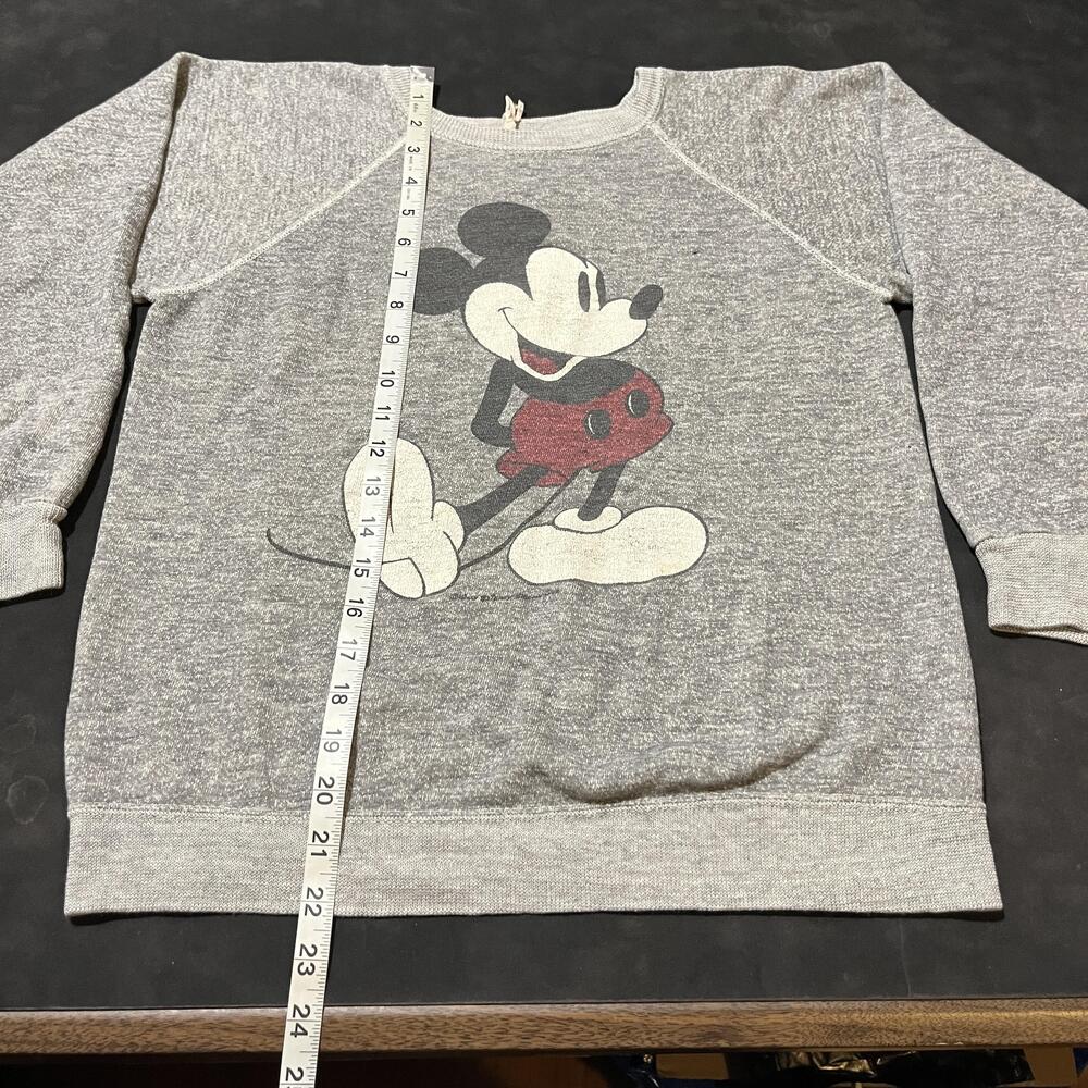 Vintage Mickey Mouse Sweatshirt Flocked 1960s Raglan Disney Tropix Togs Crewneck - Picture 5 of 9